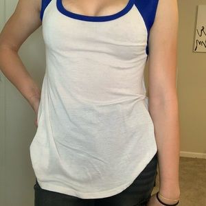 White/ blue tank top, cotton, size small.